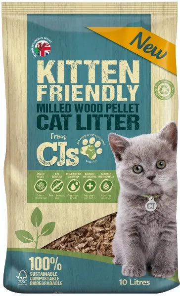 Kitten Friendly Milled Wood Pellet Cat Litter 10ltr