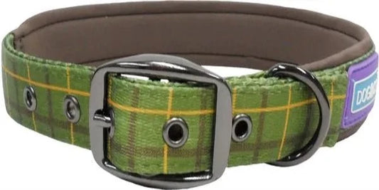 Dog& Co Nylon Padded Collar Green Check 1 X18-22