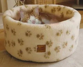 Paw Print Cream Cat Cosy Bed Sml 42cm